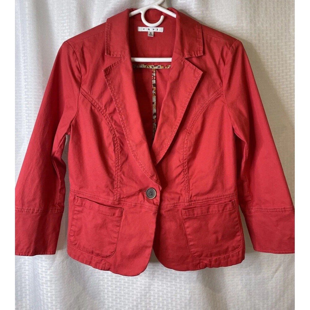 Cabi Women's One-Button Crop Cotton Stretch Blazer Jacket Size 6 Style #878  Red